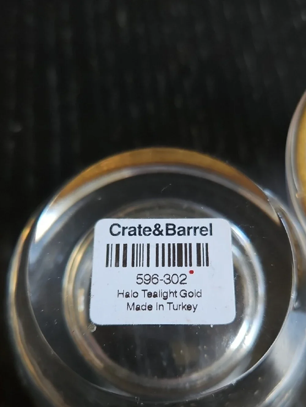 Crate&Barrel Clear Tealight Holders with Gold Rim - Set of 2